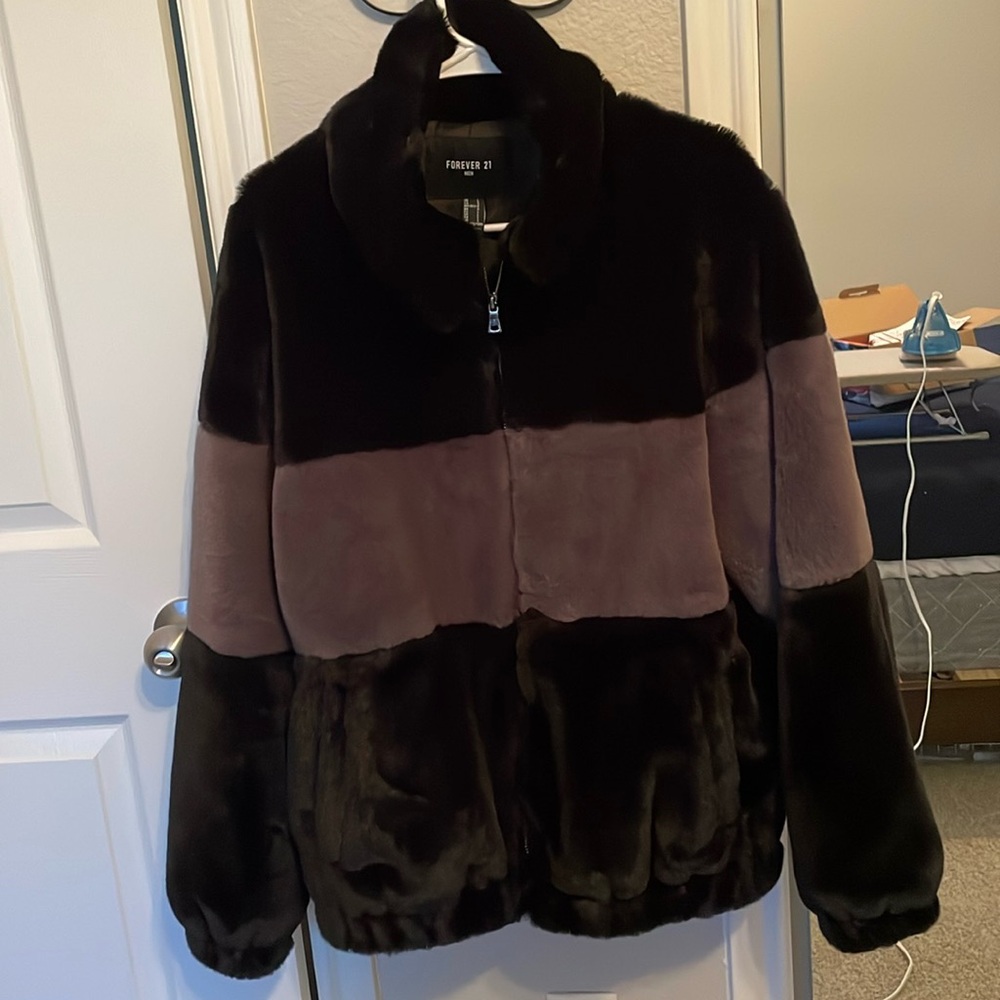 Black and Gray Fuzzy Jacket Medium Size